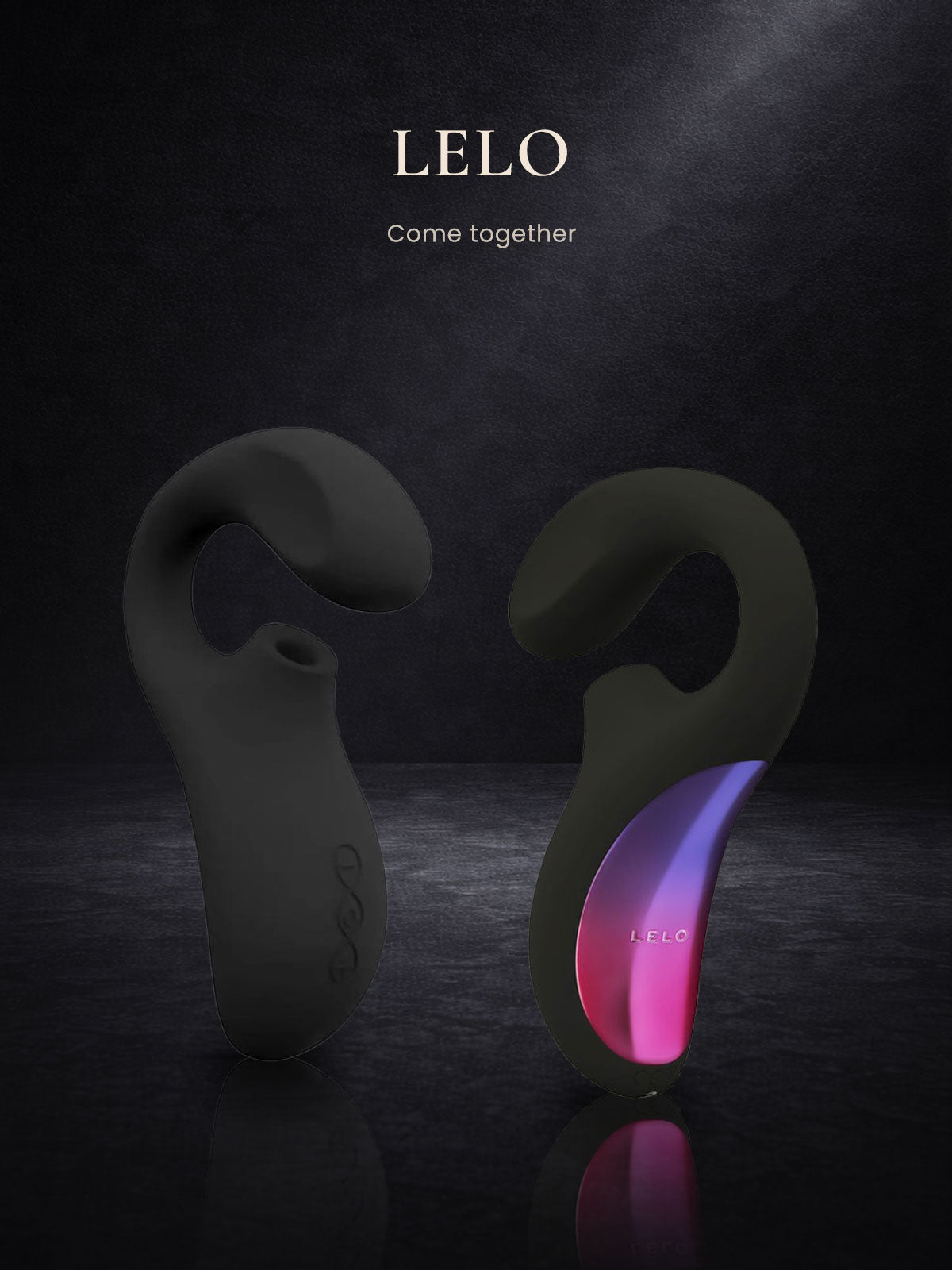 Two silicone Lelo Vibrators with a glowing pink light on a dark background, featuring the brand 'LELO'.
