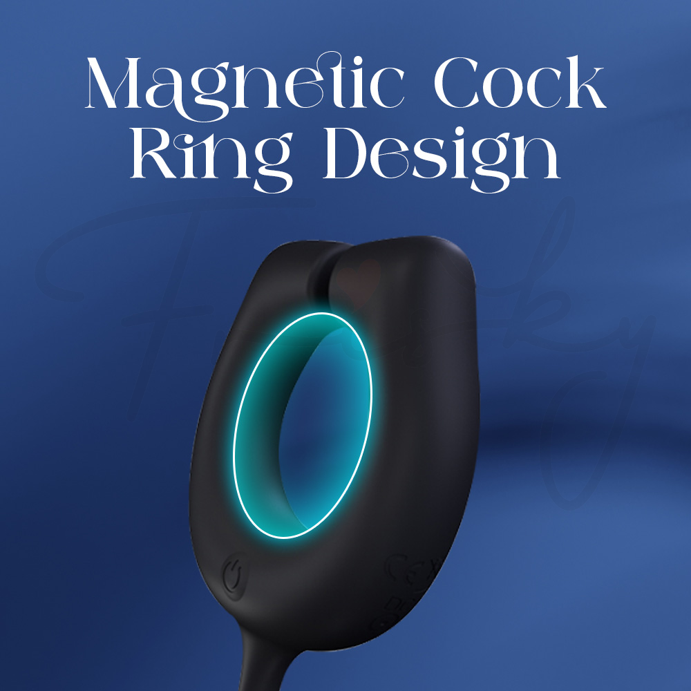 Magnetic cock ring design with glowing inner ring and attached plug