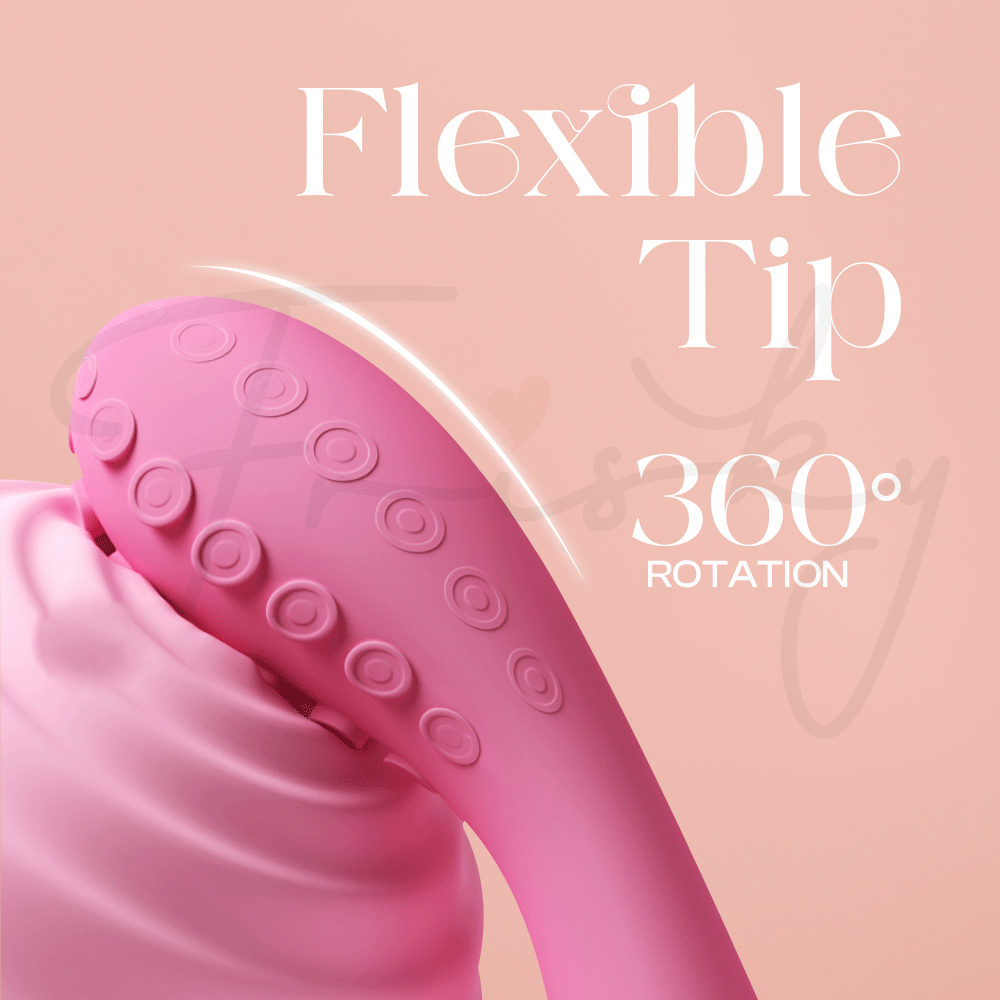 Pink flexible tip product with 360-degree rotation on a pink background