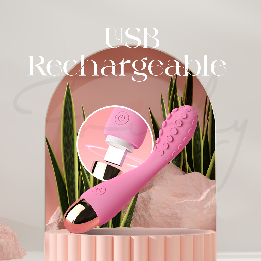 USB rechargeable vibrator with charging cable and minimal setup display