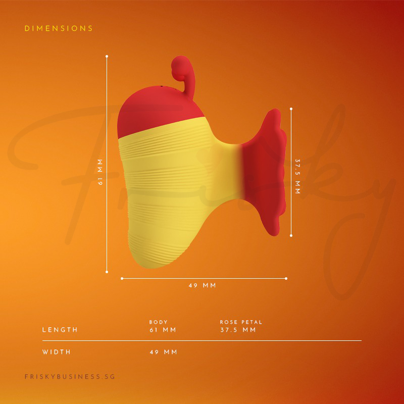 Rose-shaped stimulator shown against an orange background
