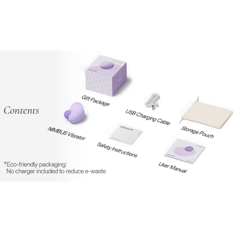 Osuga Nimbus package contents with USB charging cable and user manual