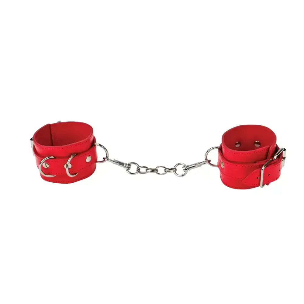 SHOTS Ouch! Leather Cuffs Red adjustable straps with strong fastening for customizable fit and control Singapore