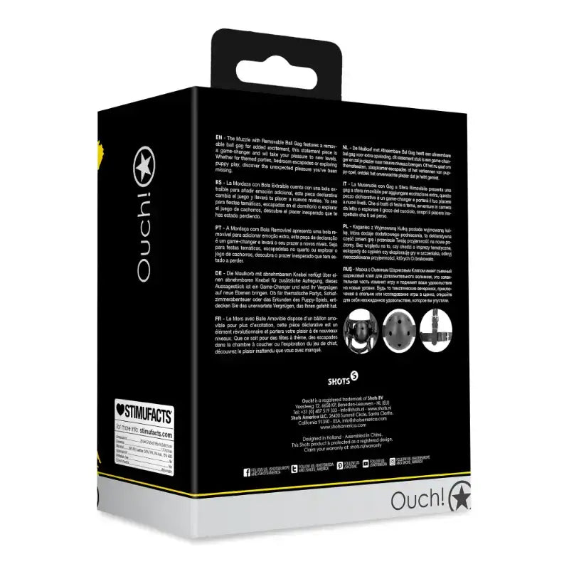 SHOTS Ouch! Muzzle with Removable Ball Gag Black versatile adult accessory suitable for bondage, restraint, and interactive scenarios Singapore
