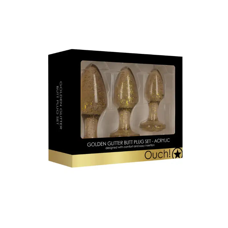 SHOTS Ouch! Acrylic Butt Plug Set Gold Smooth acrylic surface for comfortable and safe insertion during solo or partnered use Singapore