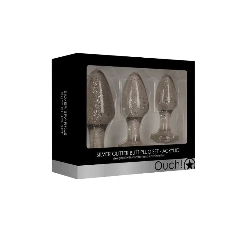 SHOTS Ouch! Acrylic Butt Plug Set Silver Three sizes included for progressive training and versatile adult stimulation Singapore