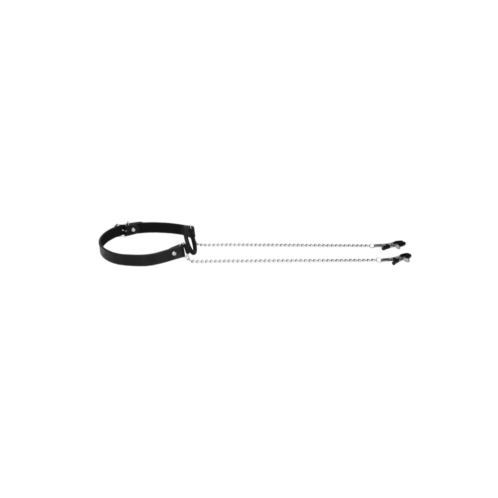 SHOTS Ouch! O-Ring Ball Gag with Nipple Clamps