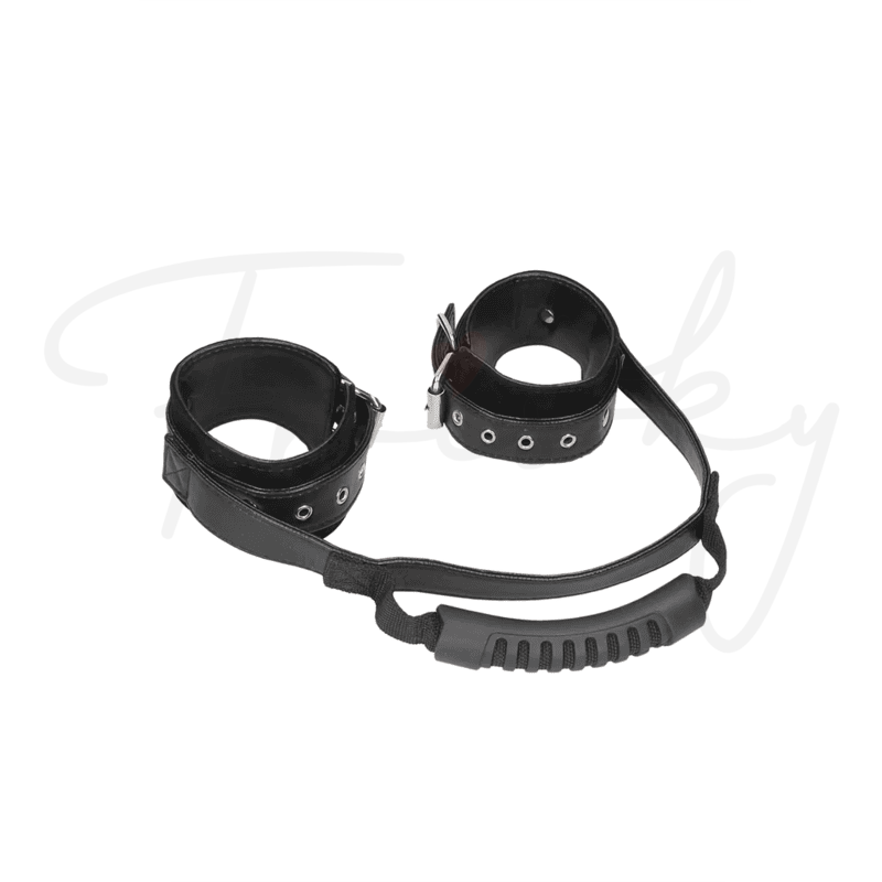 SHOTS Ouch! Bonded Leather Hand Cuffs with Handle