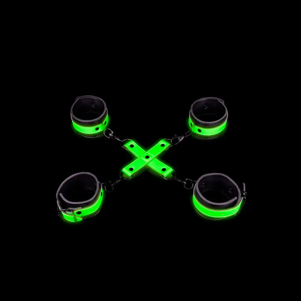 SHOTS Ouch! Hand and Ankle Cuffs with Hogtie Glow in the Dark secure metal hardware and buckles for reliable restraint Singapore