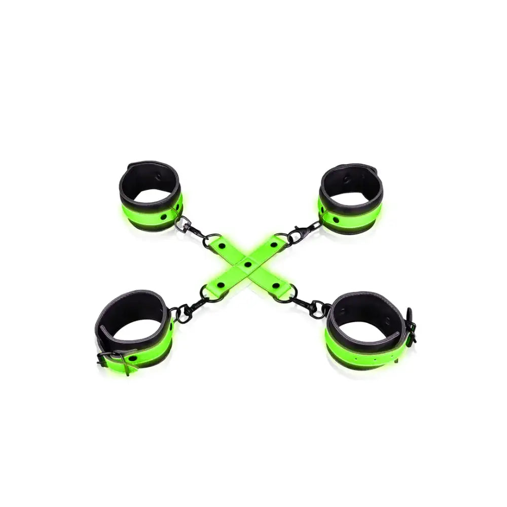SHOTS Ouch! Hand and Ankle Cuffs with Hogtie Glow in the Dark glow-in-the-dark feature enhances visibility in low-light play Singapore