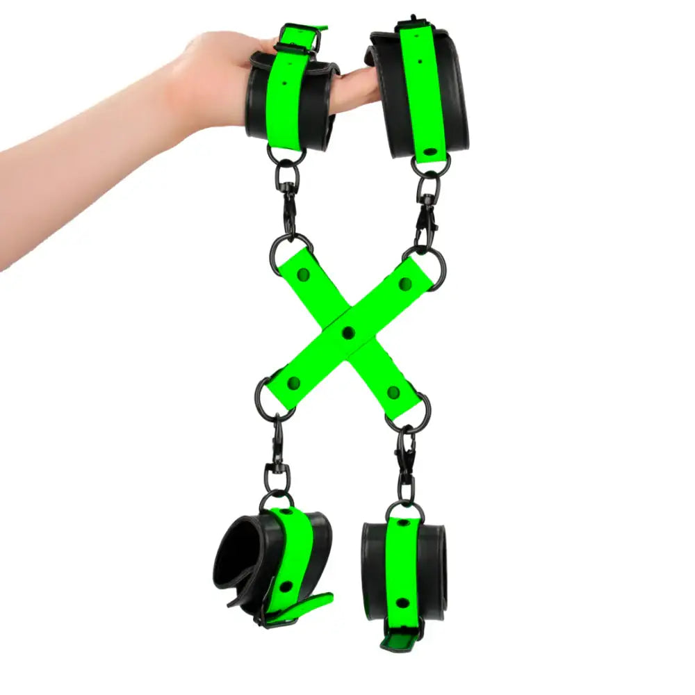SHOTS Ouch! Hand and Ankle Cuffs with Hogtie Glow in the Dark easy-to-clean materials ensure hygienic and safe repeated use Singapore