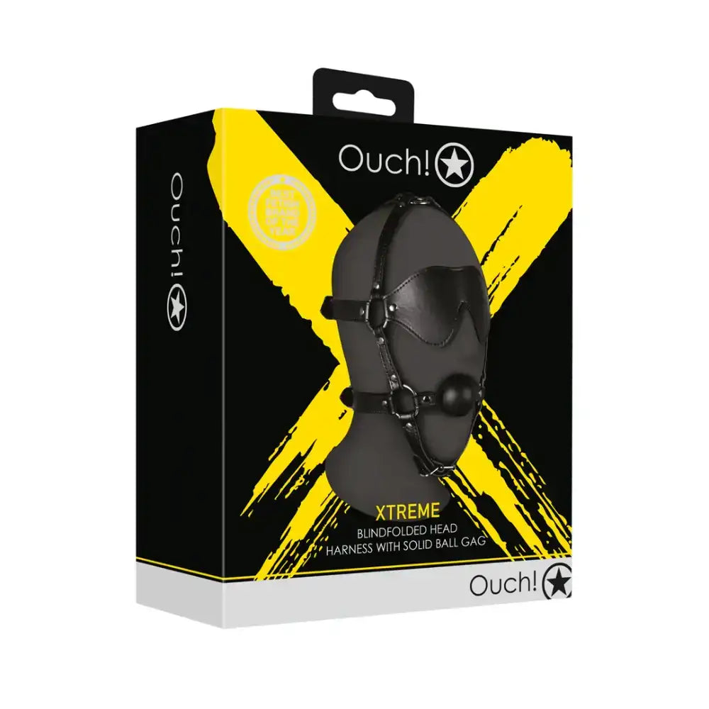SHOTS Ouch! Blindfolded Head Harness with Solid Ball Gag beginner-friendly harness with solid gag for controlled restraint during adult play Singapore