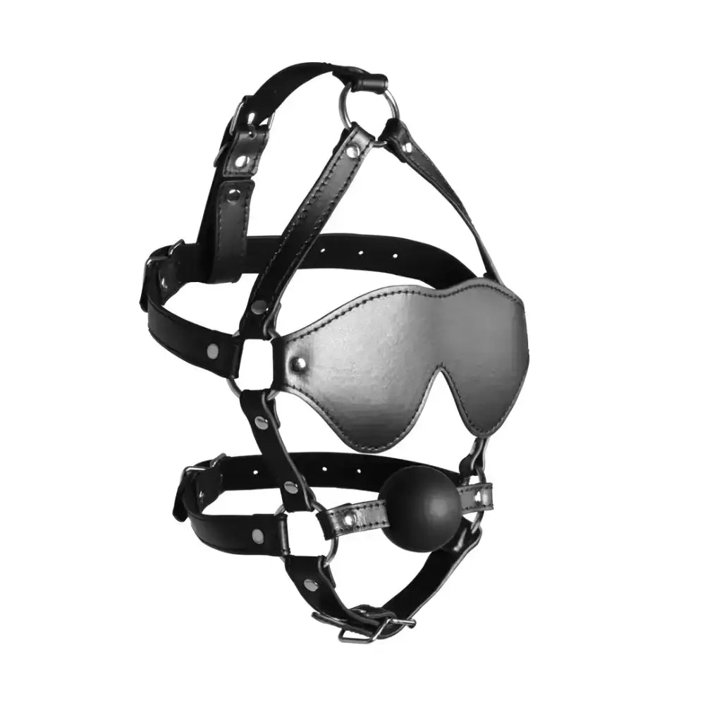 SHOTS Ouch! Blindfolded Head Harness with Solid Ball Gag solid ball gag with adjustable harness providing safe and secure restraint Singapore
