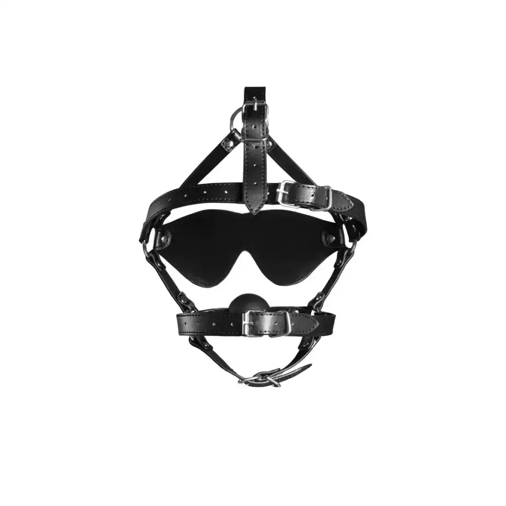 SHOTS Ouch! Blindfolded Head Harness with Solid Ball Gag versatile bondage accessory suitable for roleplay, restraint, and sensory exploration Singapore