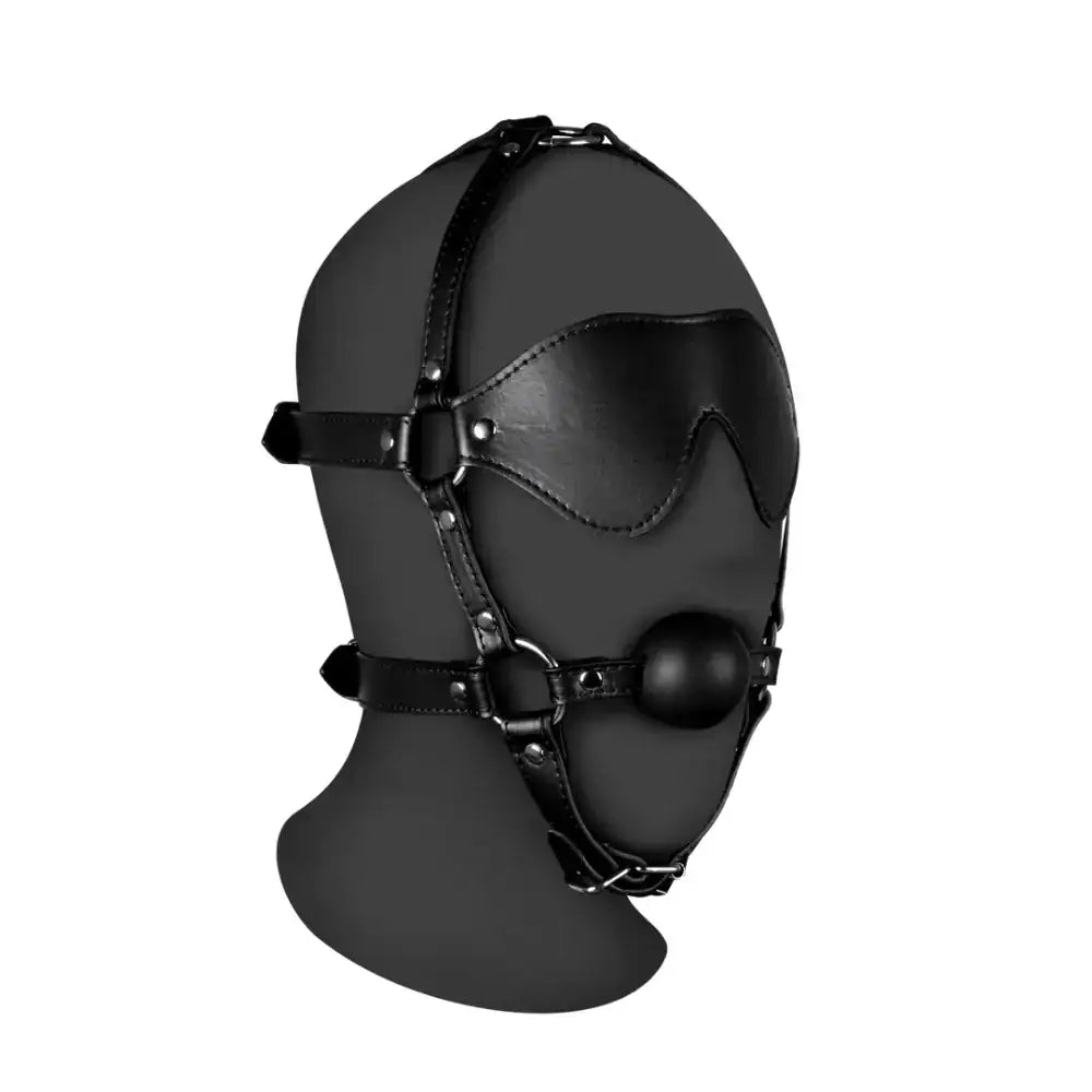 SHOTS Ouch! Blindfolded Head Harness with Solid Ball Gag secure and comfortable gag harness for playful restraint and adult sensory adventures Singapore