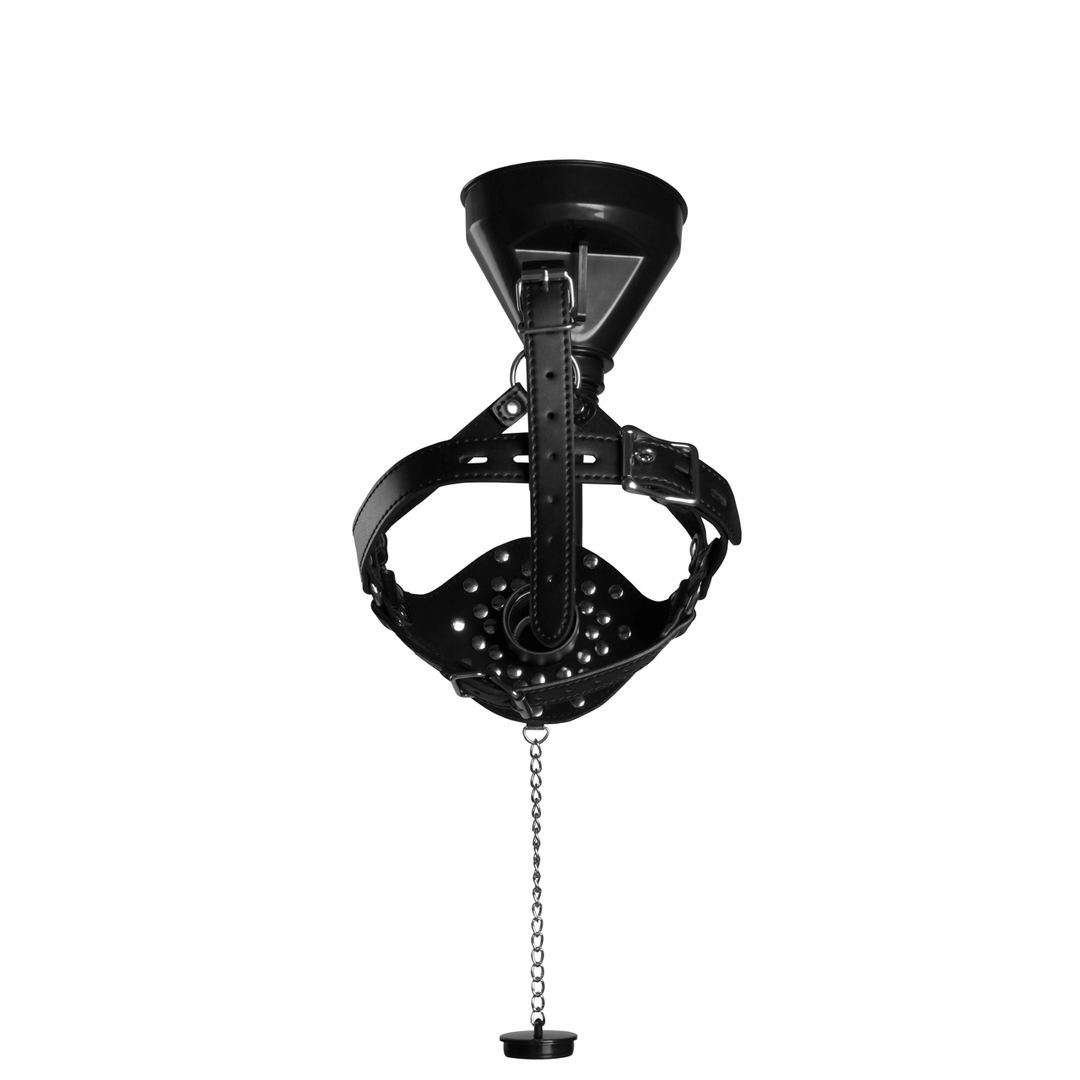 SHOTS - Open Mouth Gag Head Harness with Funnel - Black