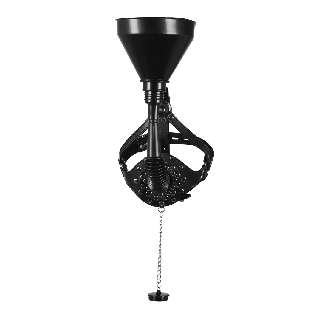 SHOTS - Open Mouth Gag Head Harness with Funnel - Black