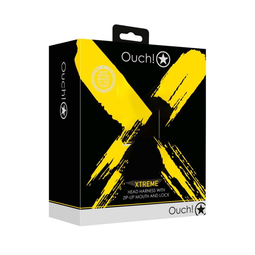 SHOTS Ouch! Head Harness with Zip-up Mouth and Lock - Black