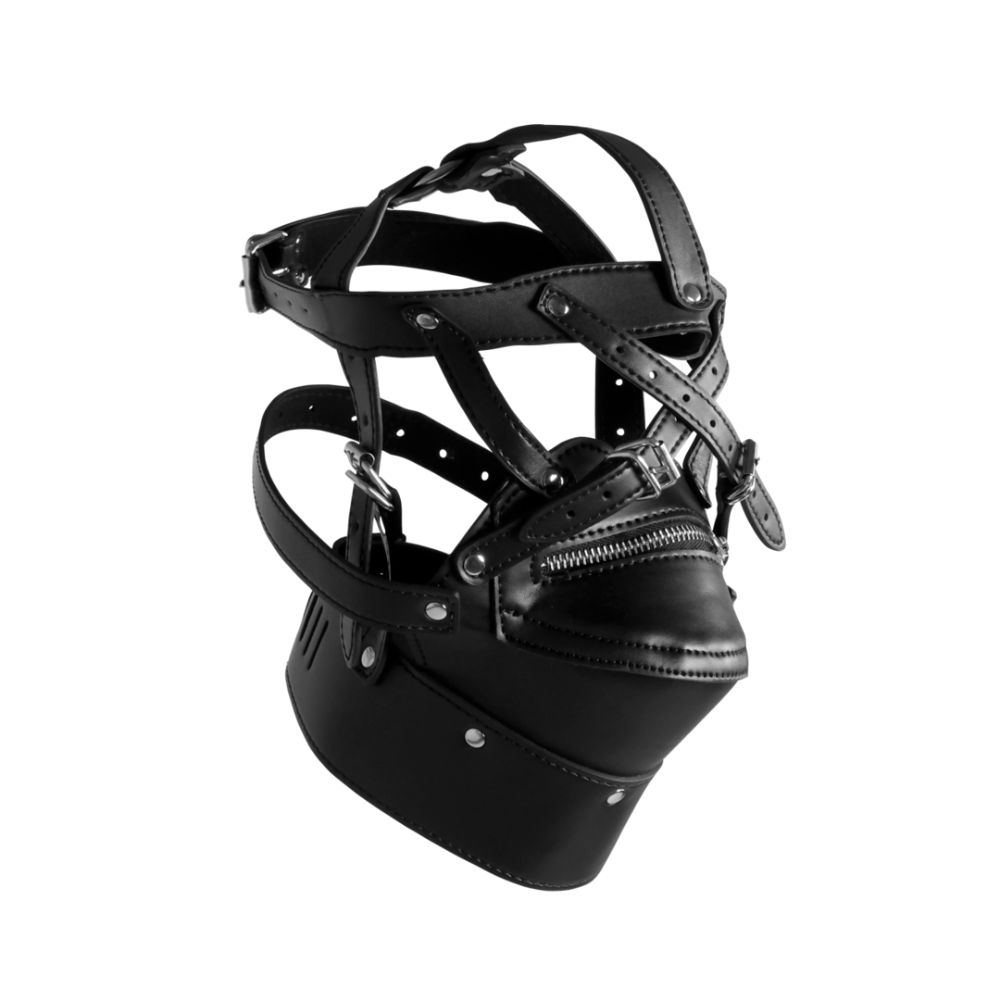 SHOTS Ouch! Head Harness with Zip-up Mouth and Lock - Black