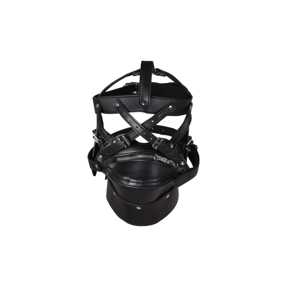 SHOTS Ouch! Head Harness with Zip-up Mouth and Lock - Black