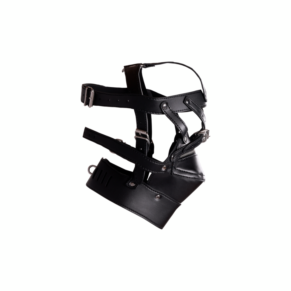 SHOTS Ouch! Head Harness with Zip-up Mouth and Lock - Black
