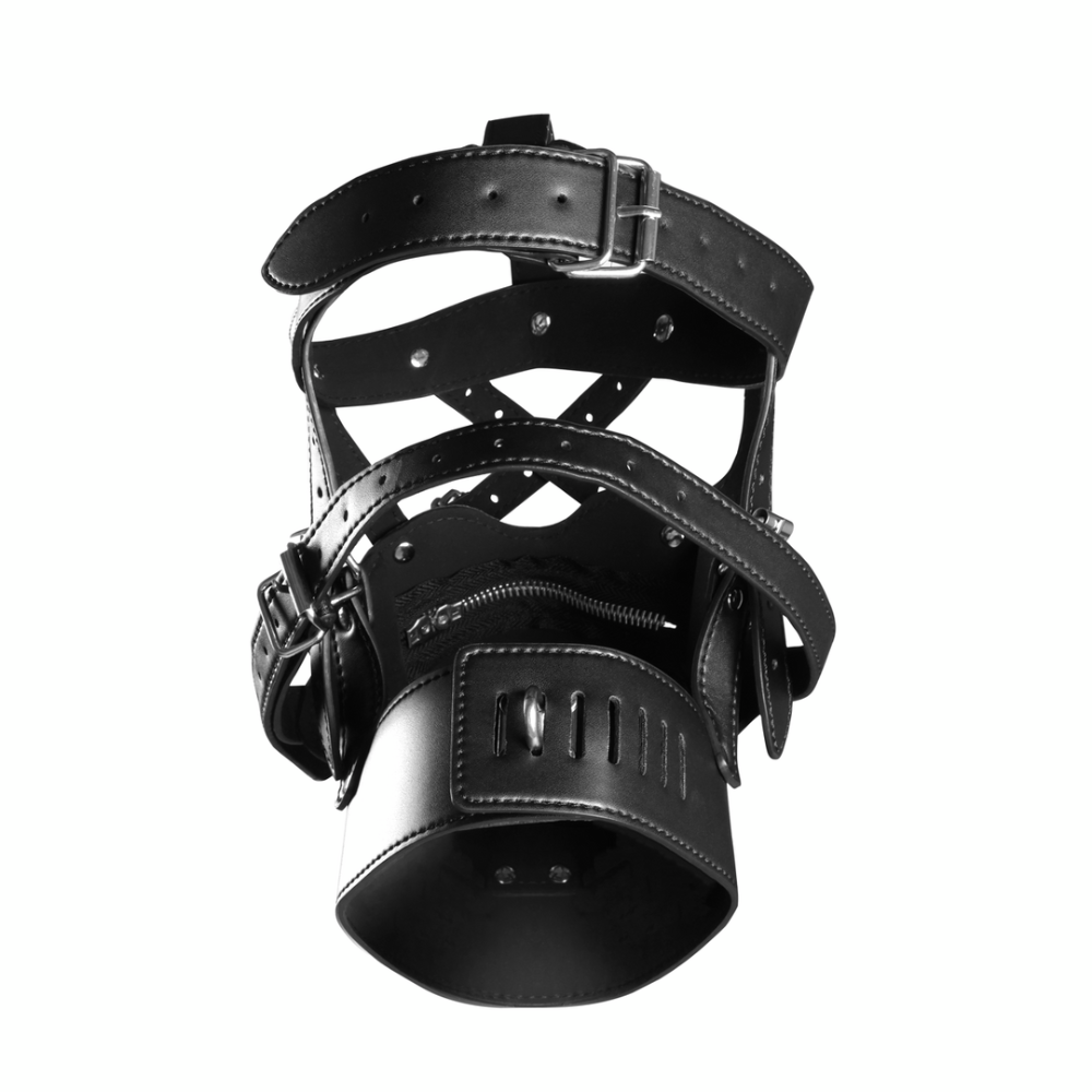 SHOTS Ouch! Head Harness with Zip-up Mouth and Lock - Black
