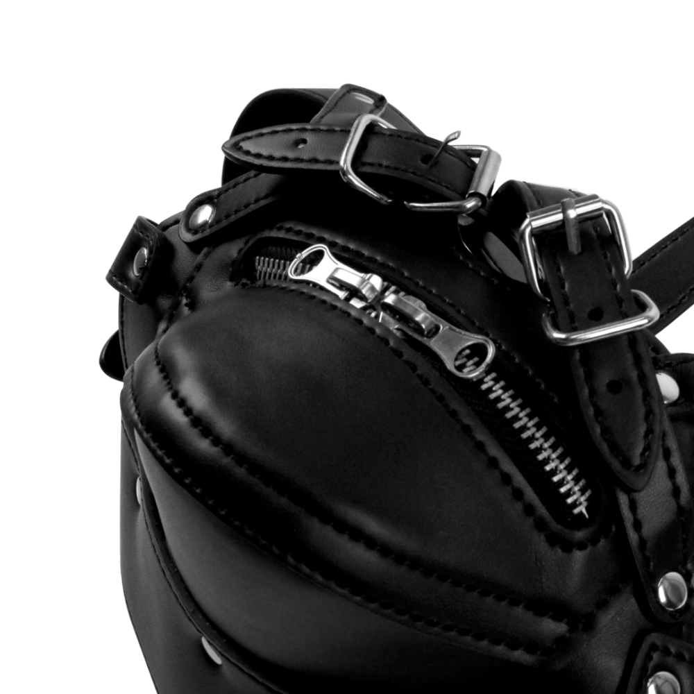 SHOTS Ouch! Head Harness with Zip-up Mouth and Lock - Black