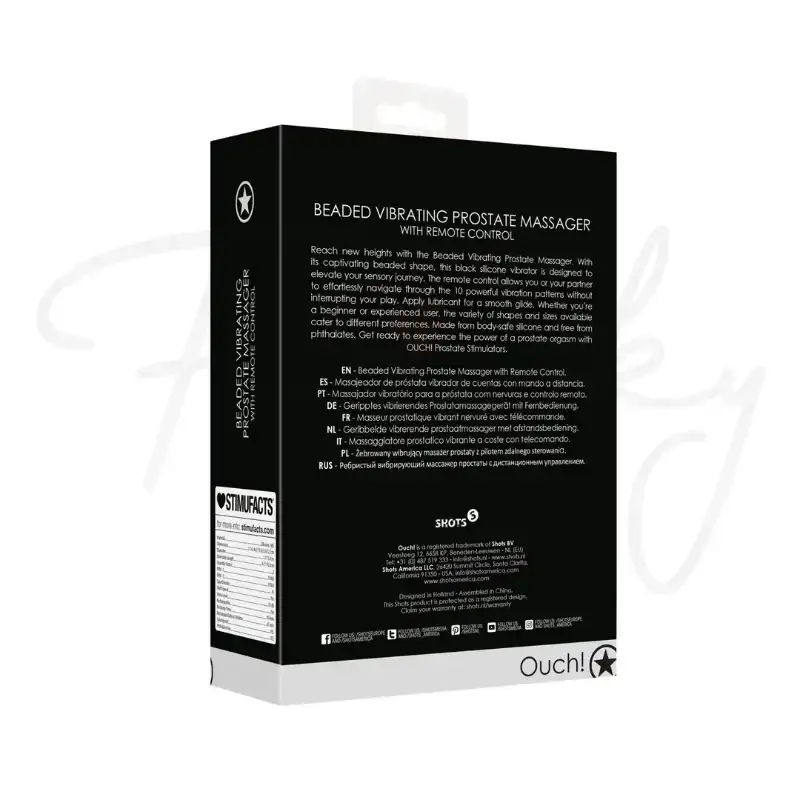 SHOTS Ouch! Beaded Vibrating Prostate Massager with Remote Control black app controlled interactive vibrations for personalized experience Singapore