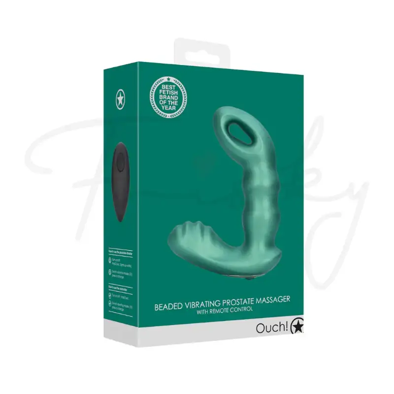 SHOTS Ouch! Beaded Vibrating Prostate Massager with Remote Control metallic green compact wearable design for discreet play Singapore