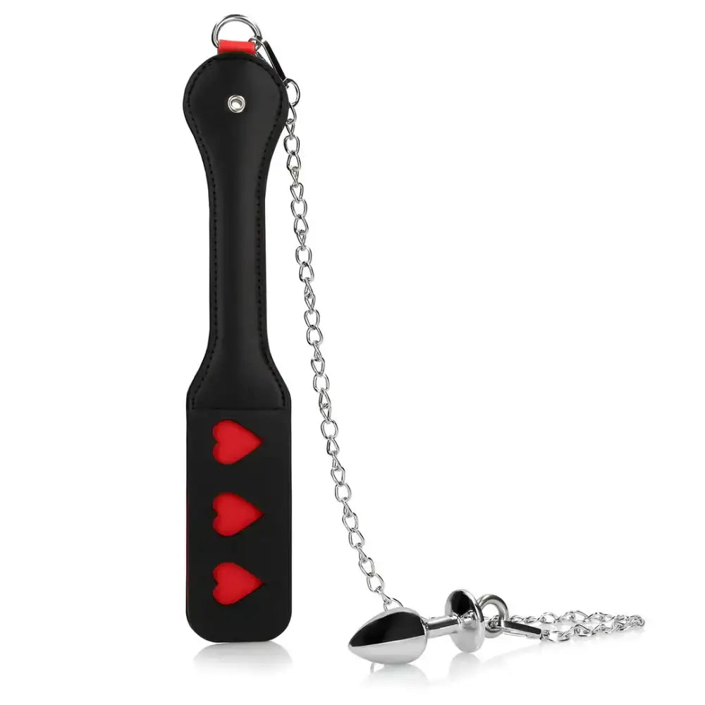SHOTS Ouch! Hearts Paddle with Metal Anal Plug secure paddle handle for controlled impact during intimate play Singapore