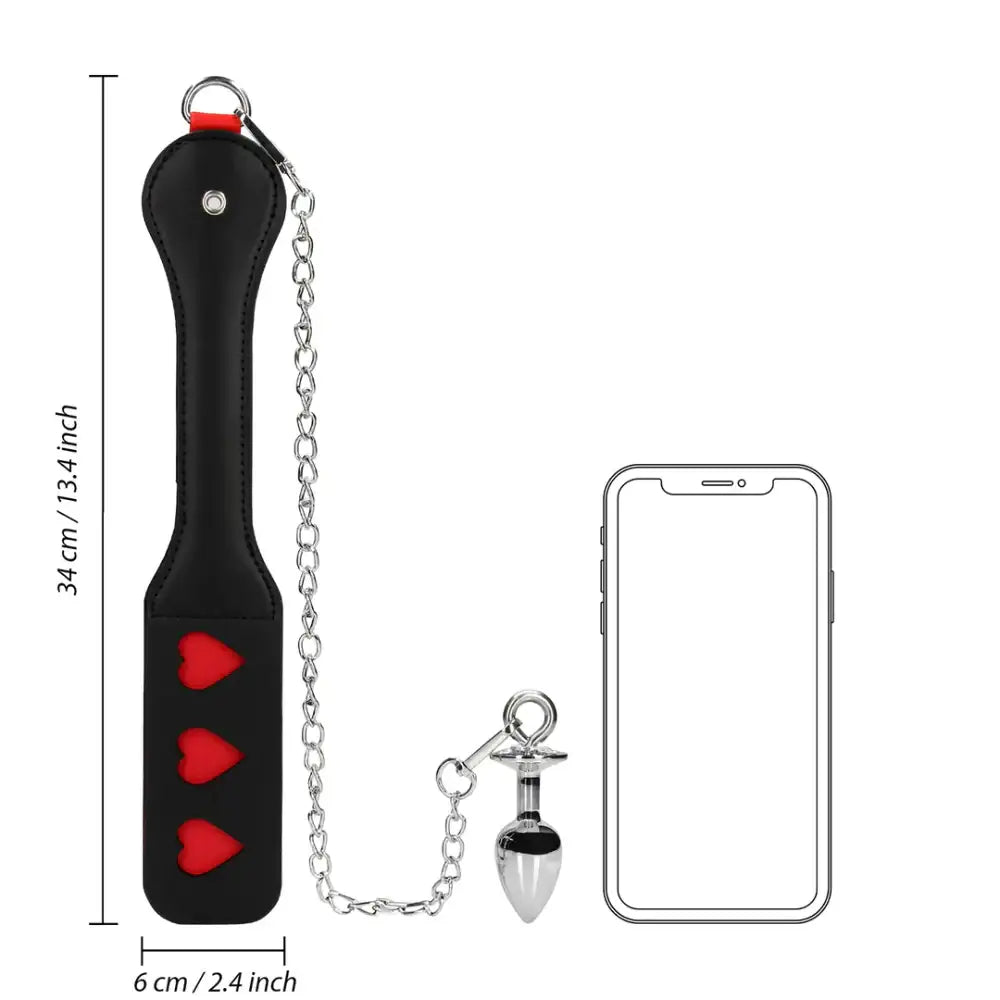 SHOTS Ouch! Hearts Paddle with Metal Anal Plug stylish red and silver finish enhances playful intimate experiences Singapore