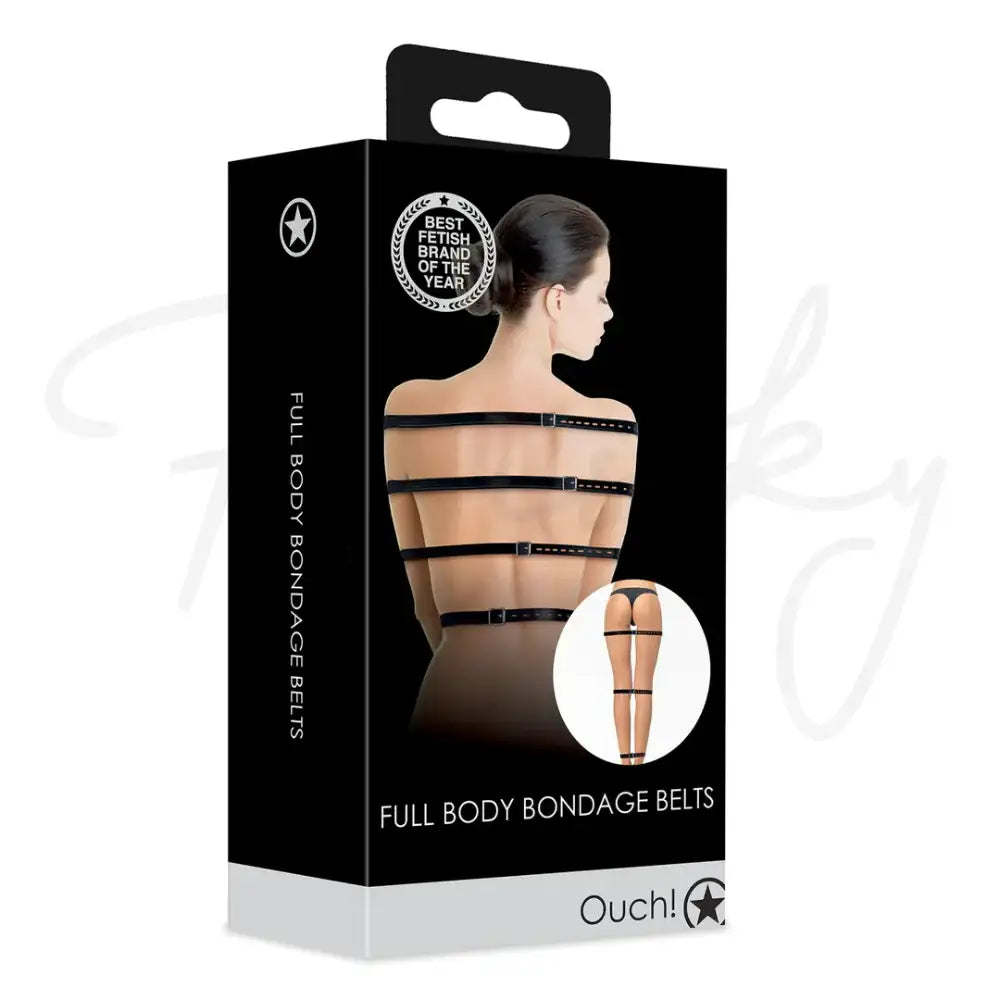 SHOTS Ouch! Full Body Bondage Belts black sleek black leather design perfect for stylish and functional bedroom restraint Singapore