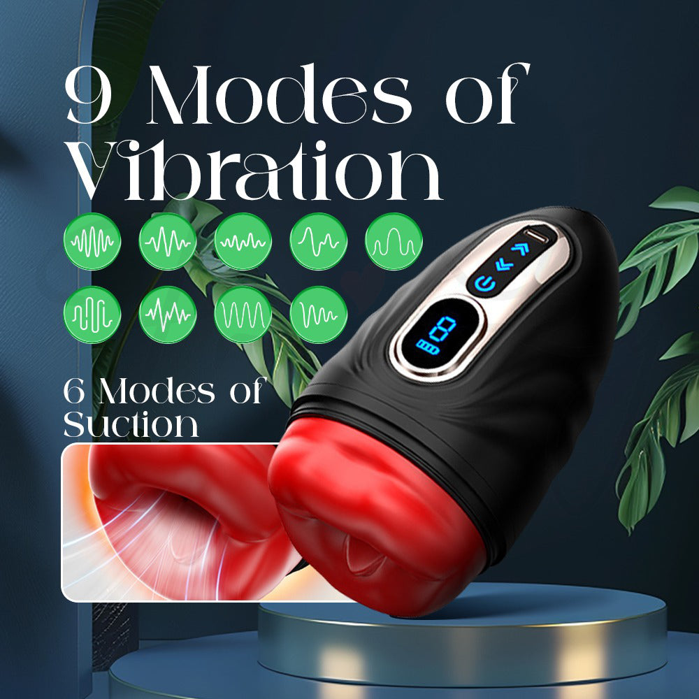 Black vibrator displayed with a row of icons showing nine available vibration patterns.