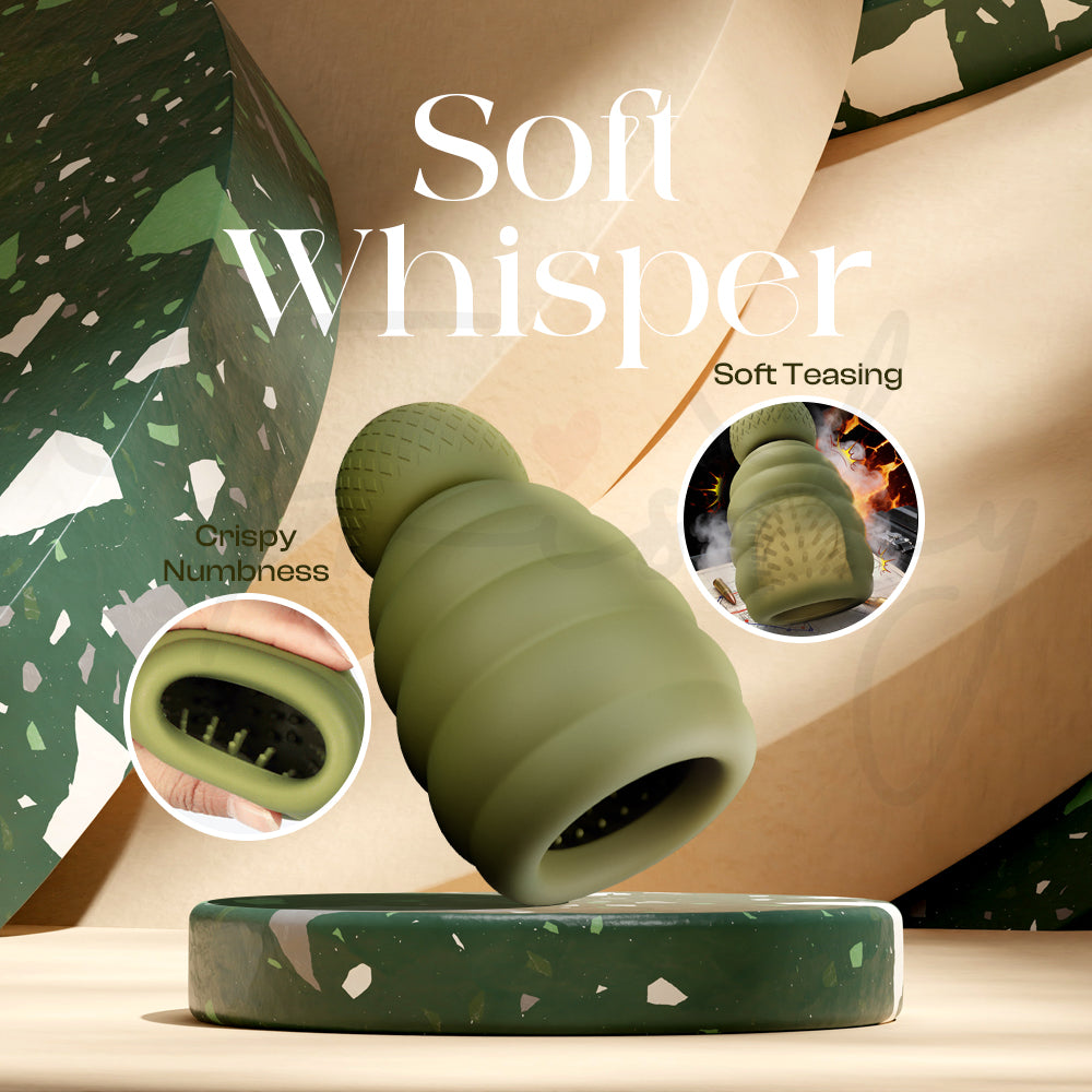 Quiet operation feature shown with close-up of device’s soft silicone head