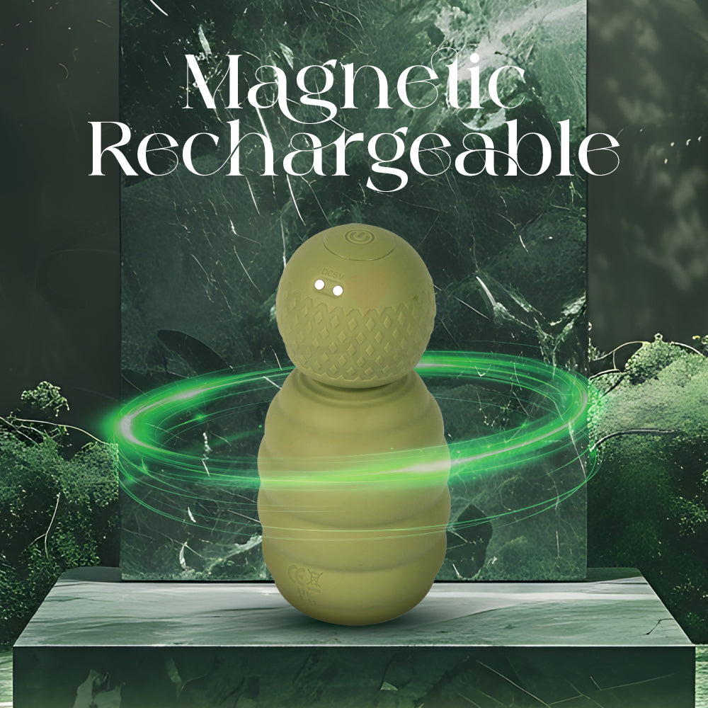Device standing upright with glowing ring effect indicating magnetic charging capability