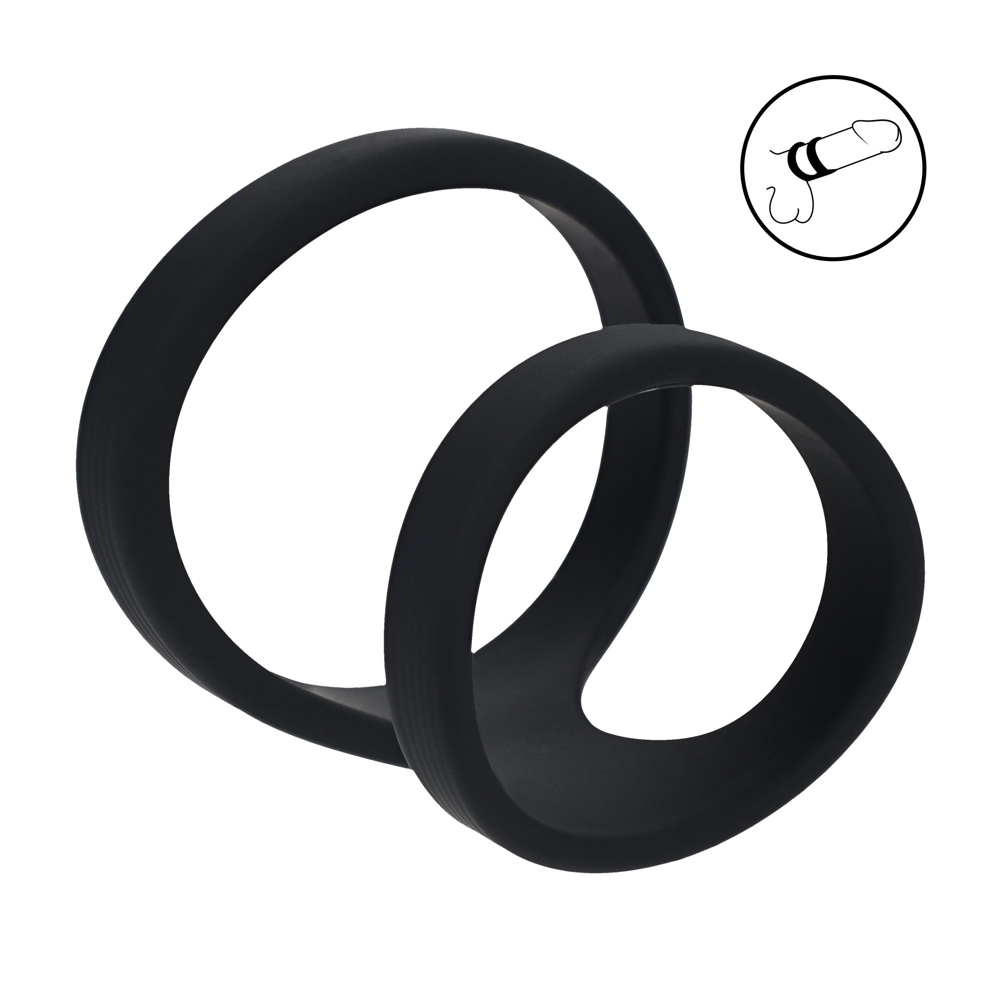 Two black silicone loops of the LEVELZ 2-Loop Cock Ring displayed together on a clean white background.