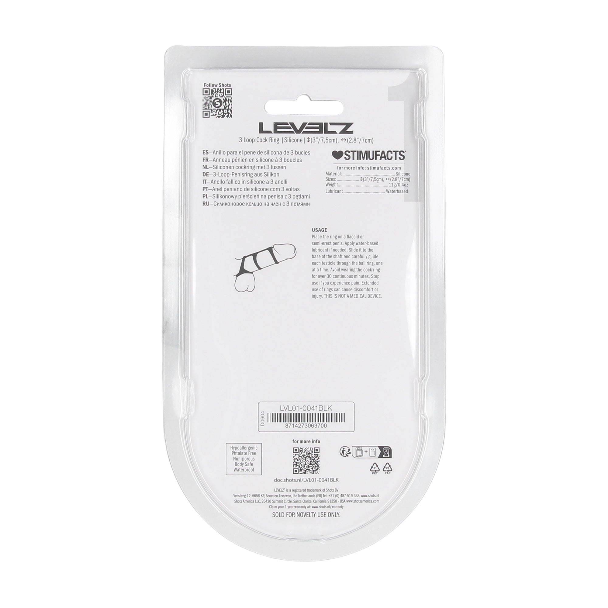SHOTS LEVELZ 3 Loop Silicone Cock Ring - Black