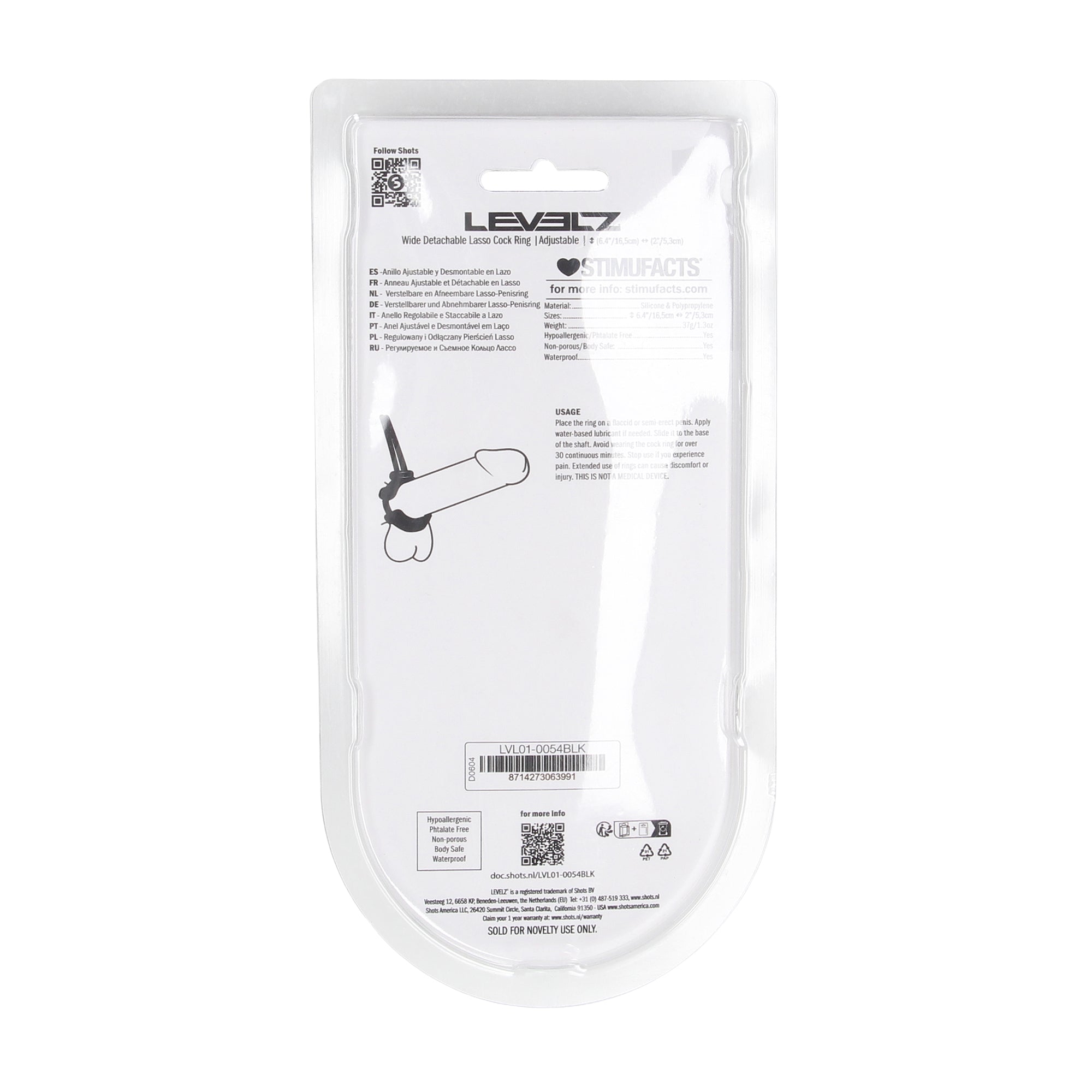 SHOTS LEVELZ  Detachable Wide Adjustable Silicone Lasso Cock ring - 5mm - Black