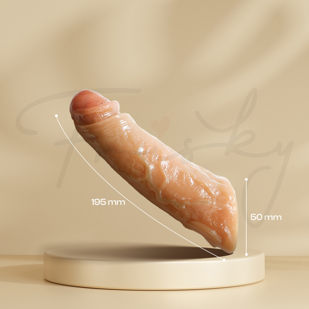 Flexible wearable sleeve displayed upright on pedestal with soft neutral background