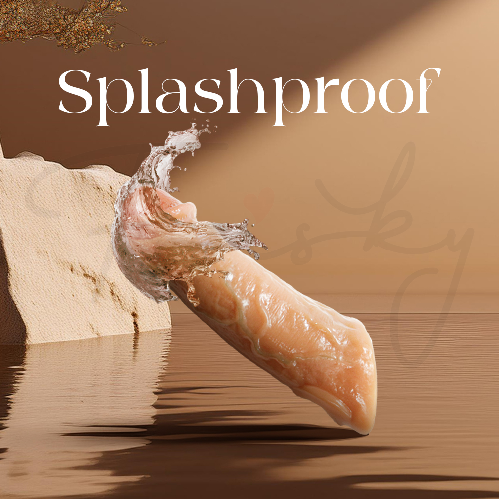 Splashproof wearable sleeve shown with water droplets to indicate water resistance