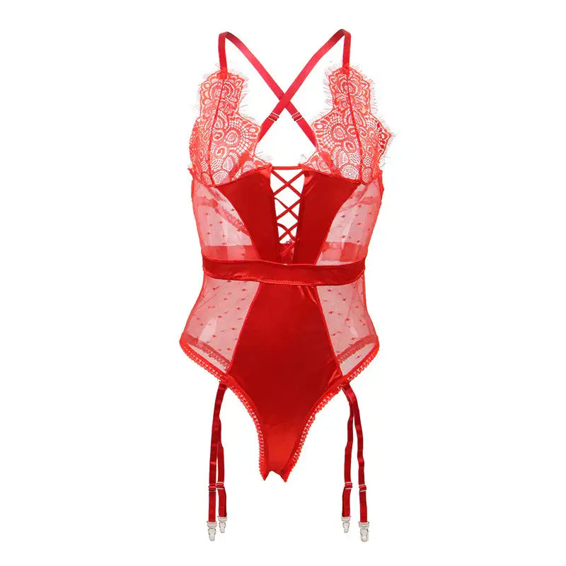 Teddy - 1 Pc Deluxe Satin Lace Lingerie with Garter - Frisky Business Adult Sex Toys Shop
