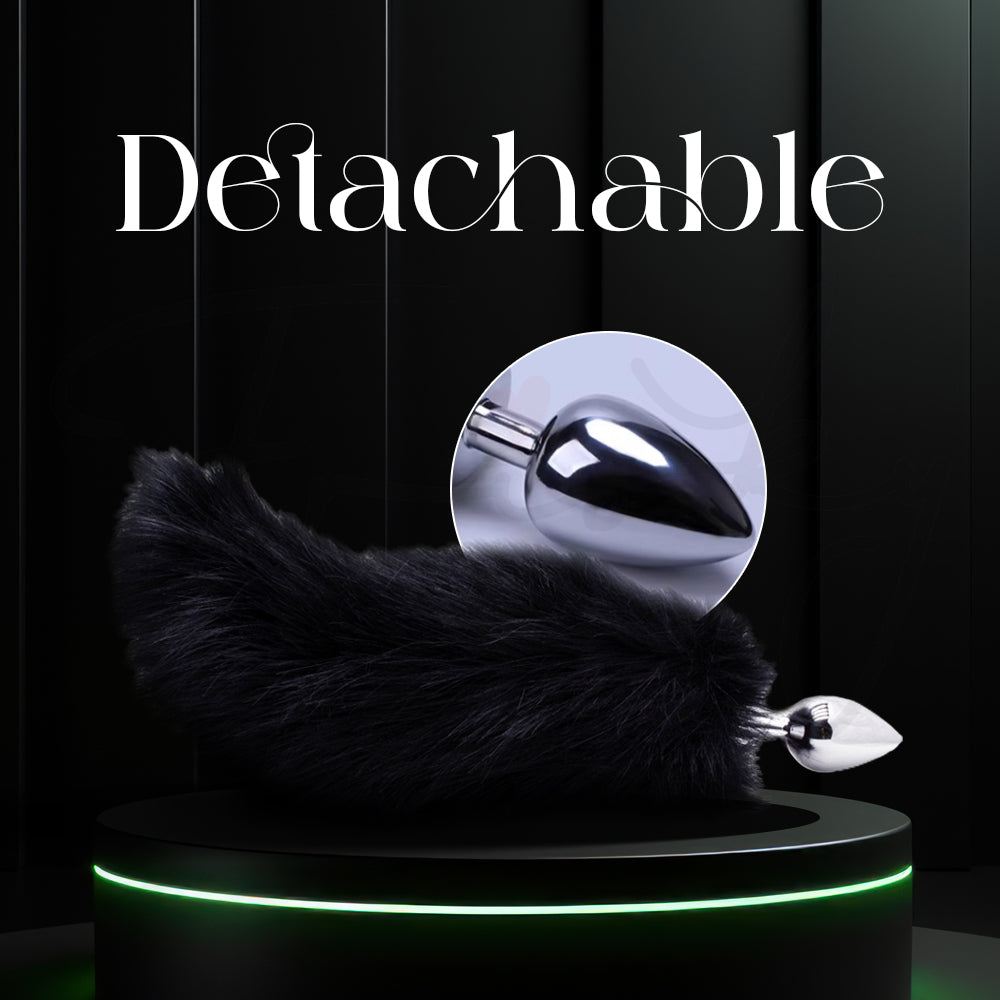 Detachable electric fox tail plug highlighting removable metallic plug connection feature.