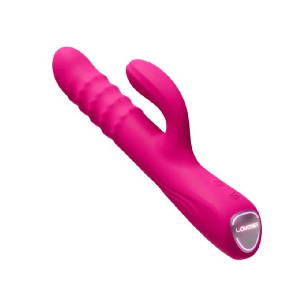 Pink rabbit-style vibrator with curved shaft and dual stimulation design