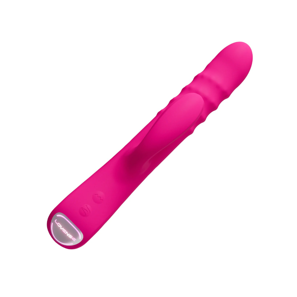 ear angled view of pink Velvo vibrator highlighting ergonomic curved design