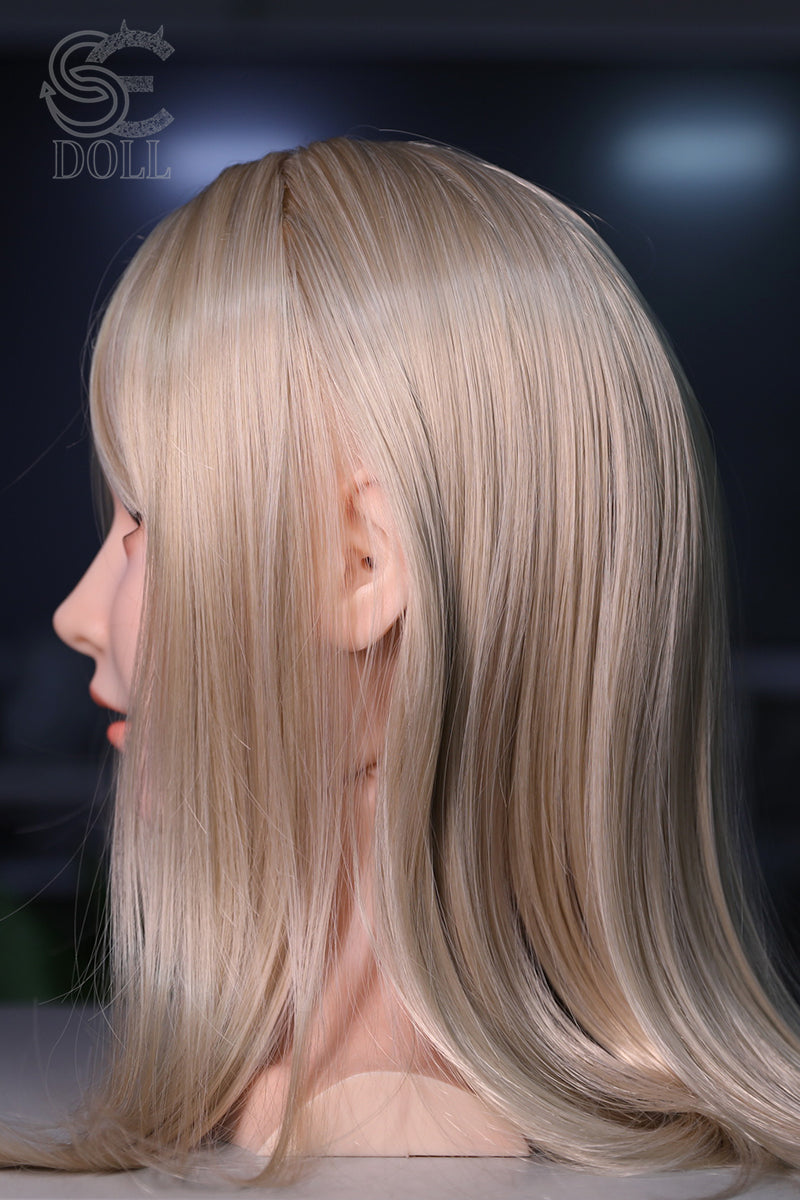 SEDOLL SE X-Bot AI head left side view with long blonde hair on a dark background