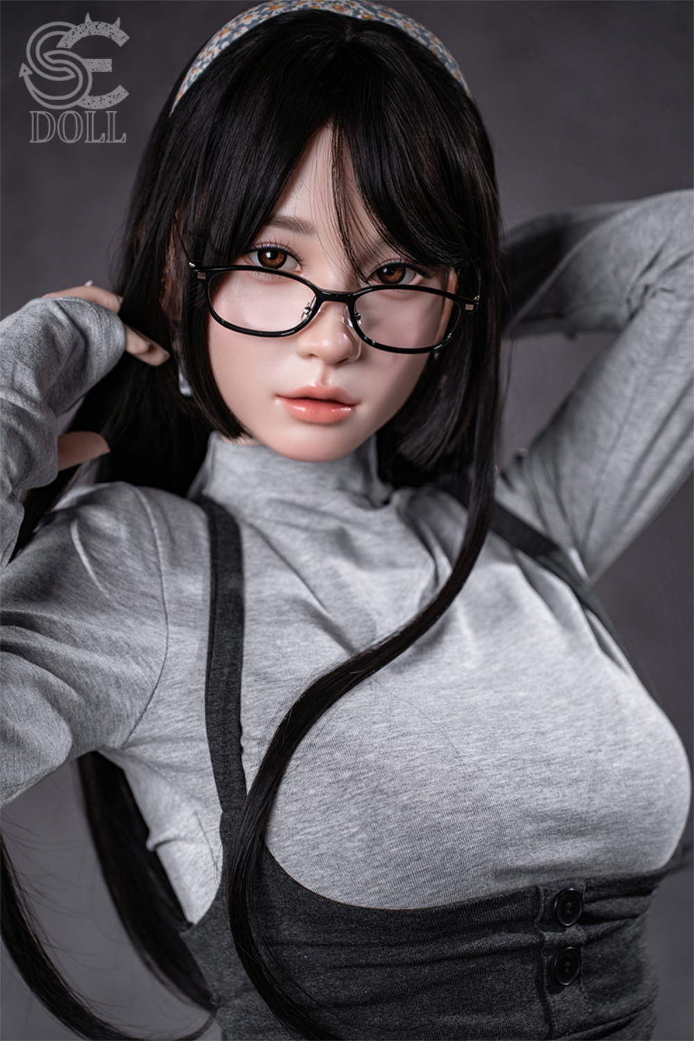 SEDOLL T153 cm A Aya Series Silicone - Hinata.A wearing glasses and a gray outfit with suspenders.