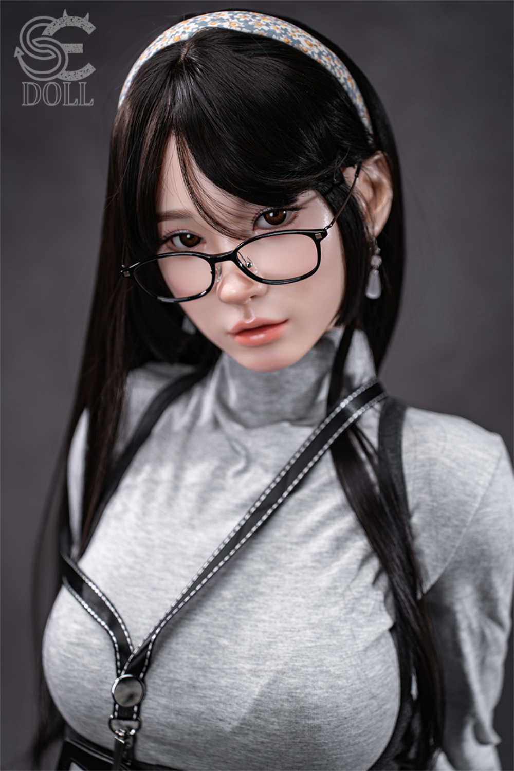 Realistic SEDOLL T153 cm A Aya Series Silicone - Hinata.A with glasses and a gray outfit.