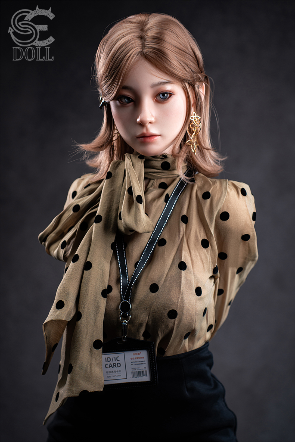 SEDOLL T153 cm A Aya Series Silicone - Miori.C wearing a beige blouse with black polka dots against with ID Lace.