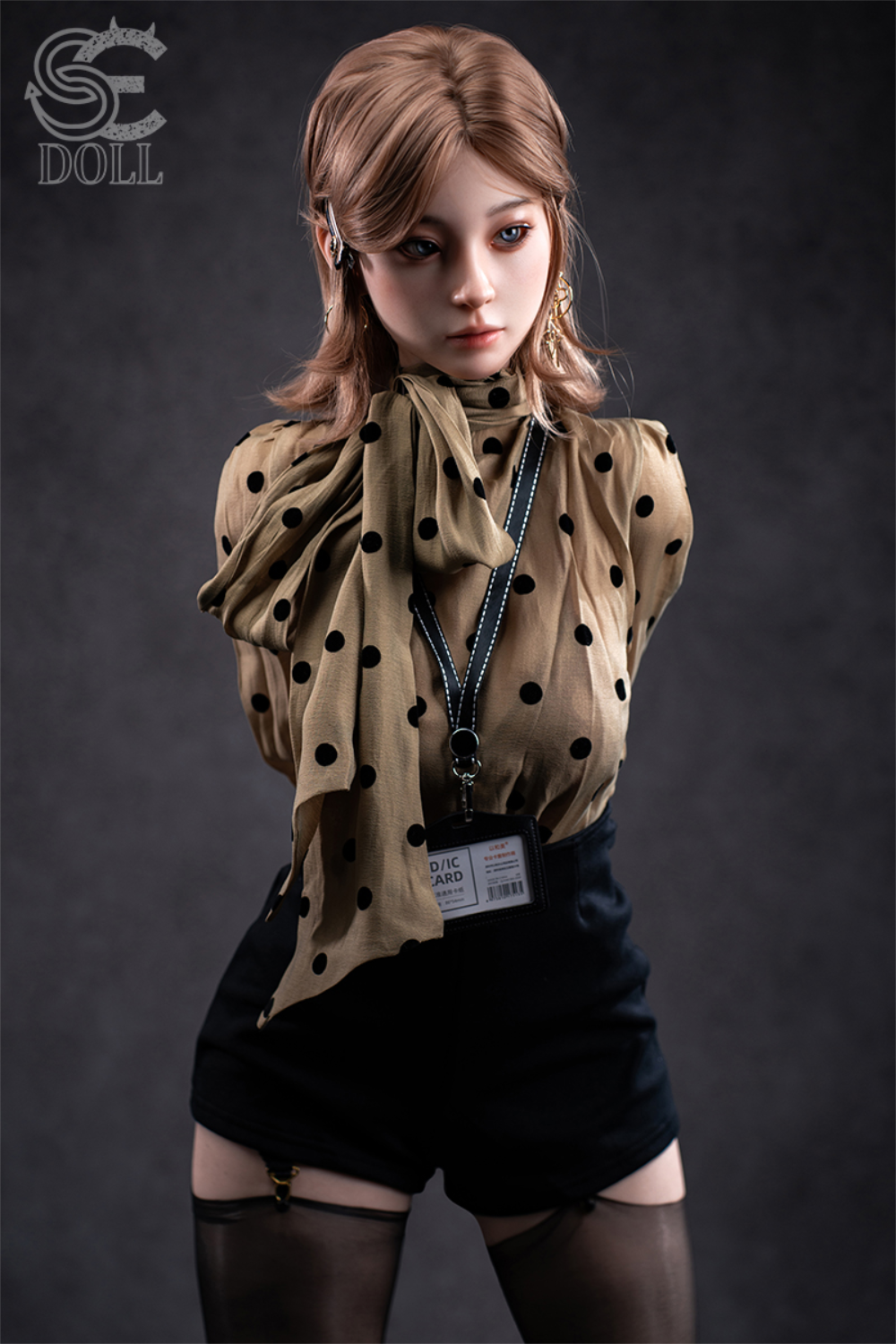 SEDOLL T153 cm A Aya Series Silicone - Miori.C wearing a polka dot polo with scarf and black outfit.