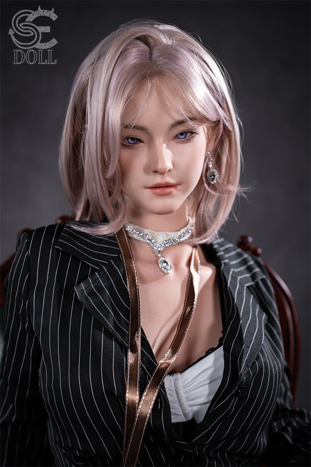 SEDOLL T160 cm C Aya Series Silicone - Shion.B wearing a striped office attire with ID Lace.